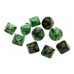 CHX 26239 Gemini Polyhedral Black-Green/Gold Set of Ten d10s-1