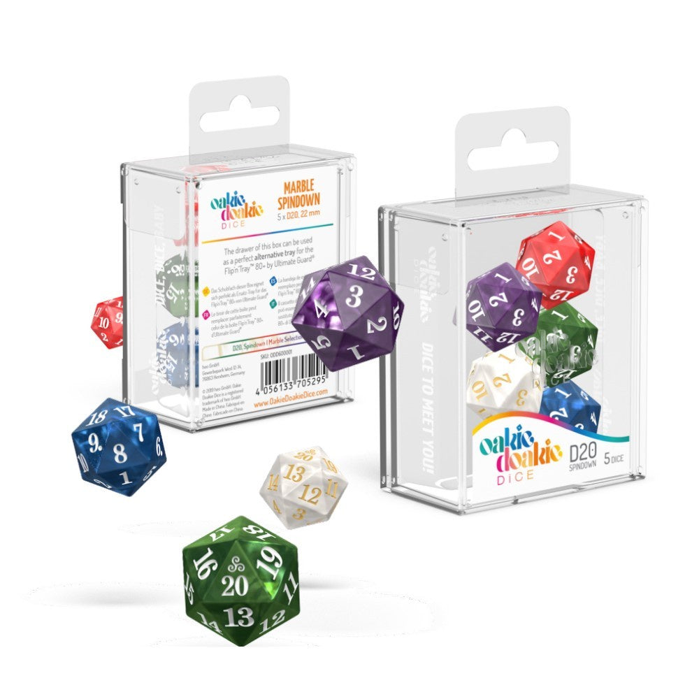 Oakie Doakie Dice D20 Spindown Marble Selection 22mm (5)-1