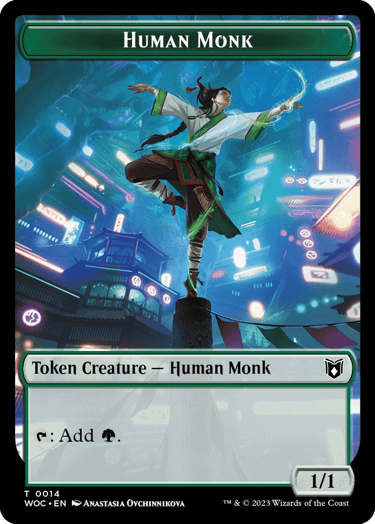 Human Monk // Saproling Double-Sided Token [Wilds of Eldraine Commander Tokens]-1