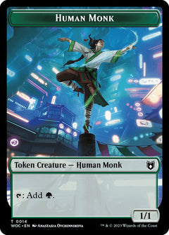 Human Monk // Saproling Double-Sided Token [Wilds of Eldraine Commander Tokens]-1