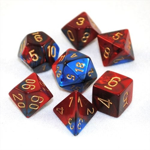 Chessex Dice Sets: Blue-Red/Gold Gemini Polyhedral 7-Die Set