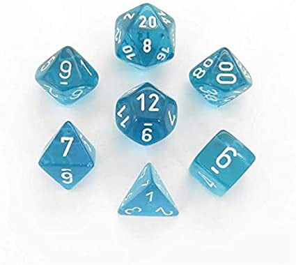 Chessex Dice Sets: Teal/white Translucent Polyhedral 7-Die Set-1