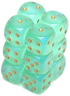 Chessex Dice Sets: Light Green/Gold Borealis 16mm d6 (12)-1