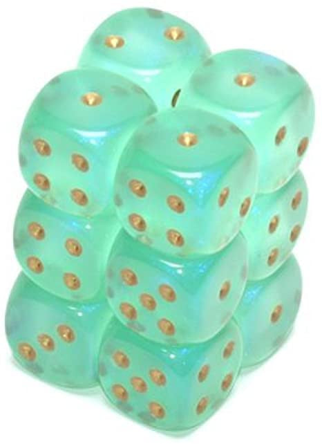 Chessex Dice Sets: Light Green/Gold Borealis 16mm d6 (12)