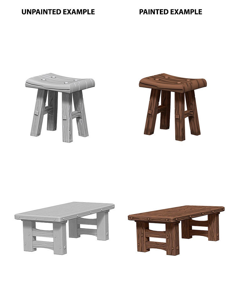 WizKids Deep Cuts Unpainted Miniatures Wooden Table & Stools-1