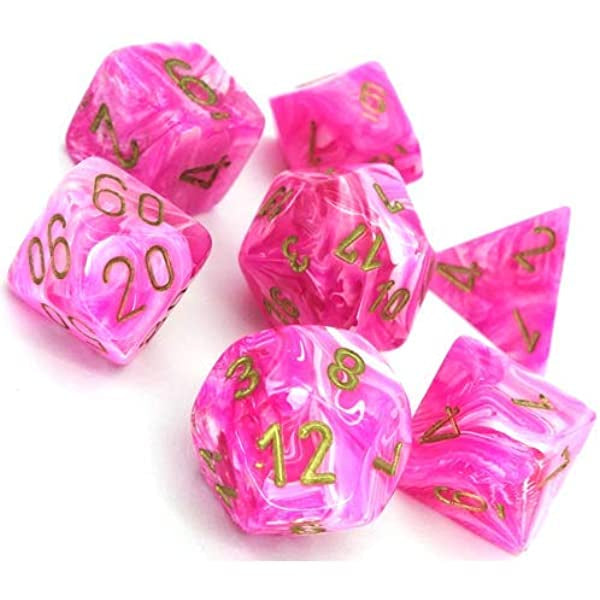 Chessex Dice 27454: Vortex Pink w/Gold Polyhedral 7-Die Set (Discontinued)-1