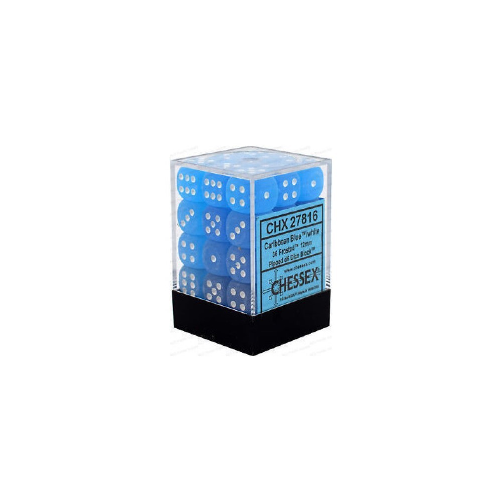 CHX 27816 Frosted 12mm d6 Caribbean Blue/White Block (36)-1