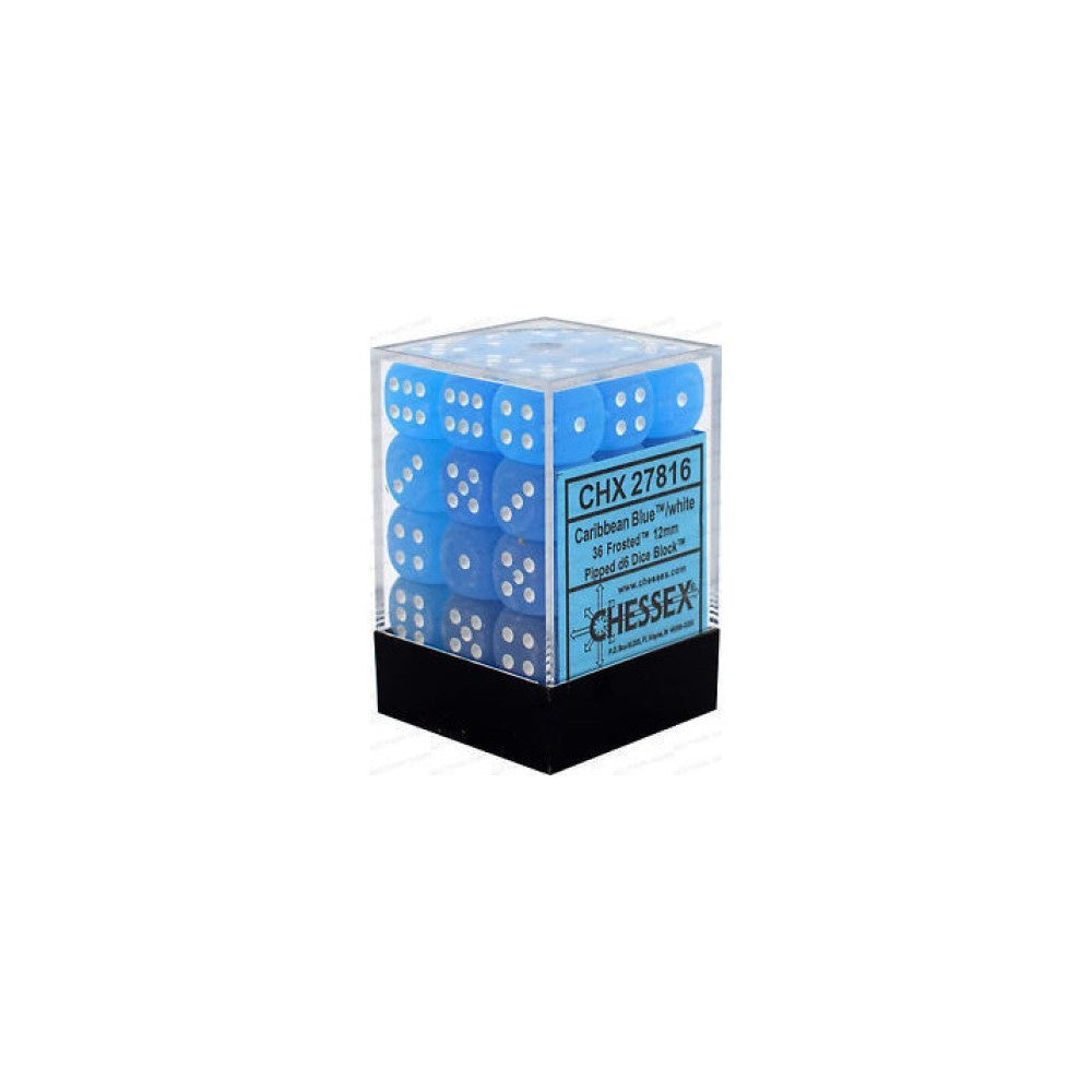 CHX 27816 Frosted 12mm d6 Caribbean Blue/White Block (36)
