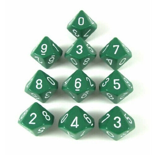 CHX 26205 Opaque Green/White Set of Ten d10s-1