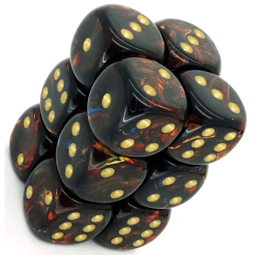 Chessex Dice Sets: Blue Blood/Gold Scarab 16mm d6 (12)