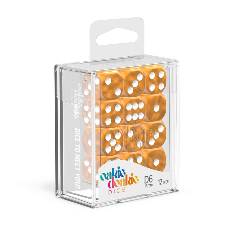 Oakie Doakie Dice D6 16 mm Marble - Orange (12)-1