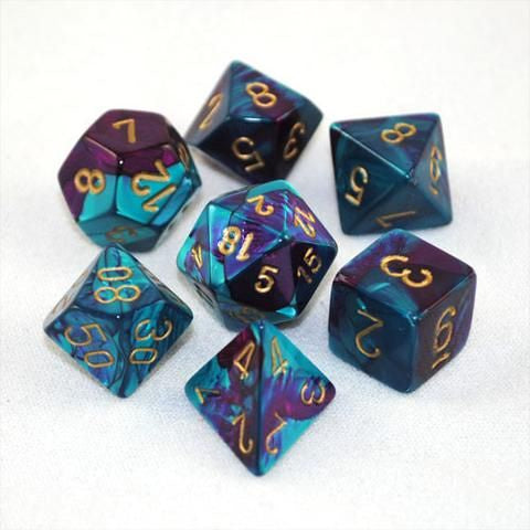 Chessex Dice Sets: Gemini Purple-Teal/Gold Polyhedral 7-Die Set-1