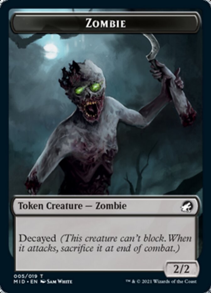 Zombie (005) // Wrenn and Seven Emblem Double-Sided Token [Innistrad: Midnight Hunt Tokens]-1