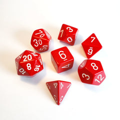 Chessex Dice Sets: Red/White Opaque Polyhedral 7-Die Set-1