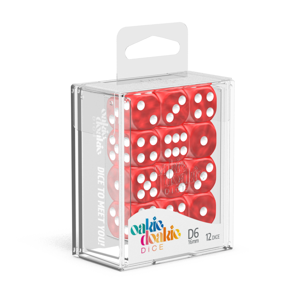 Oakie Doakie Dice D6 16 mm Marble - Red (12)-1