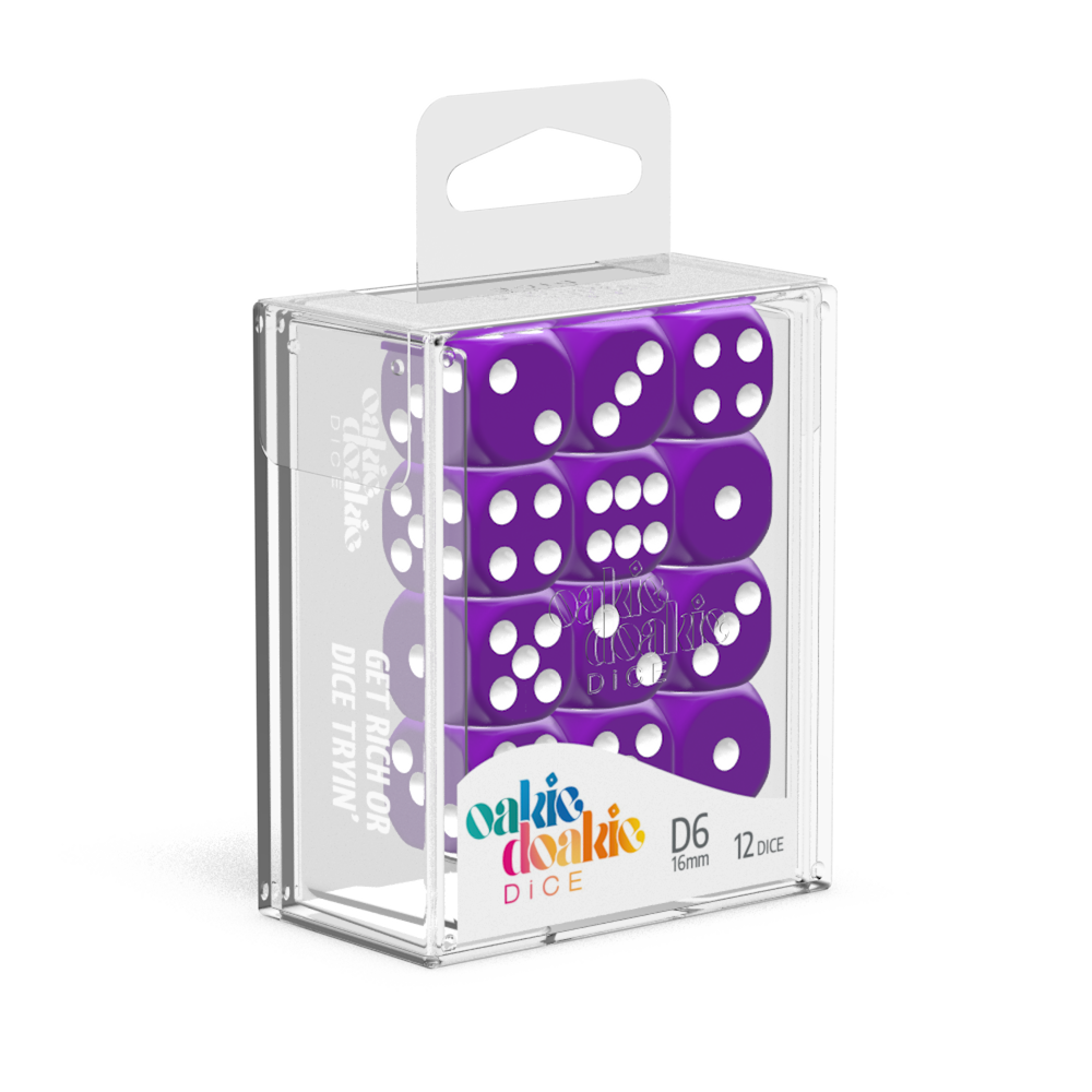 Oakie Doakie Dice D6 16 mm Solid - Purple (12)-1