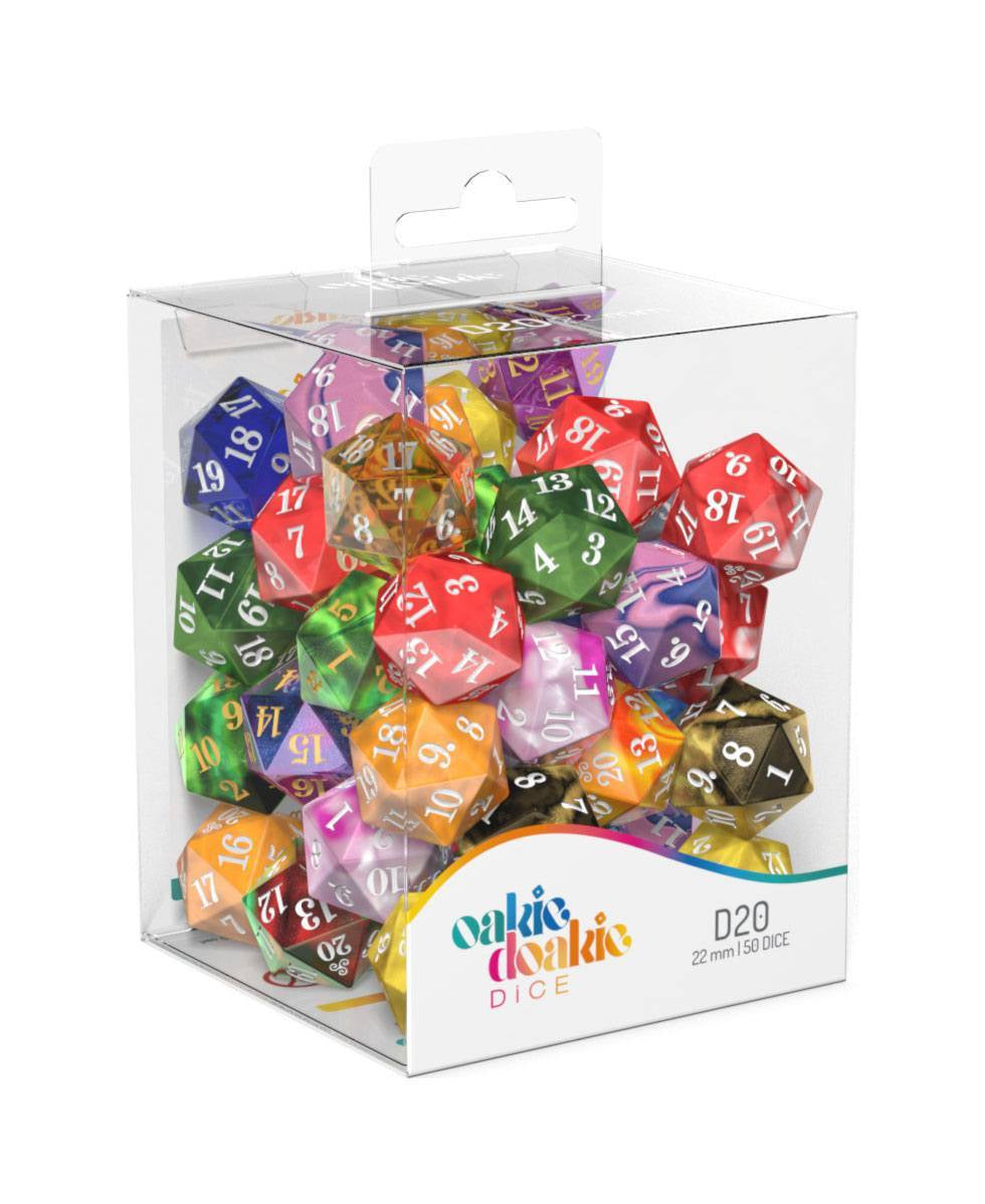 Oakie Doakie Dice D20 Spindown Retail Pack 22mm (50) loose dice-1