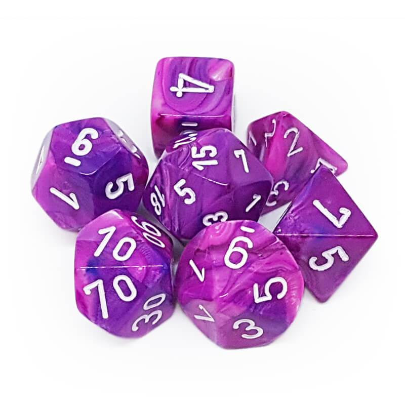 Chessex Dice Sets: Violet/White Festive Polyhedral 7-Die Set-1
