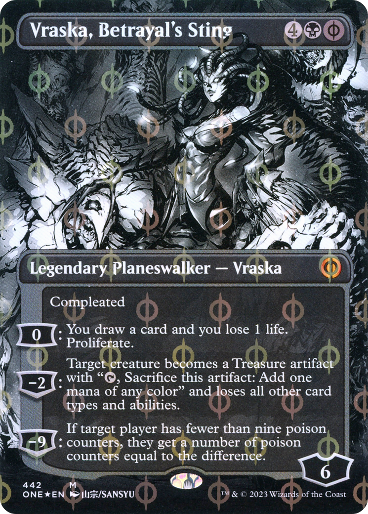 Vraska, Betrayal's Sting (Borderless Manga Step-and-Compleat Foil) [Phyrexia: All Will Be One]-1