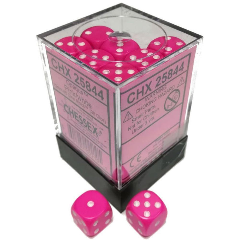 CHX 25844 Opaque 12mm d6 Pink/White Dice Block (36)-1