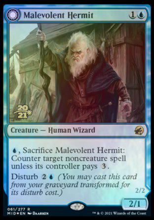 Malevolent Hermit // Benevolent Geist [Innistrad: Midnight Hunt Prerelease Promos]-1