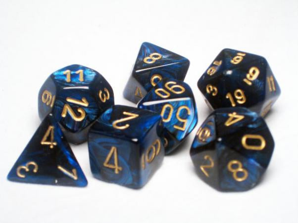 Chessex Dice Sets:27427 Scarab Polyhedral Royal Blue/gold 7-Die Set