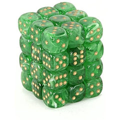 Chessex Dice Sets: Green/Gold Vortex 12mm d6 (36)-1