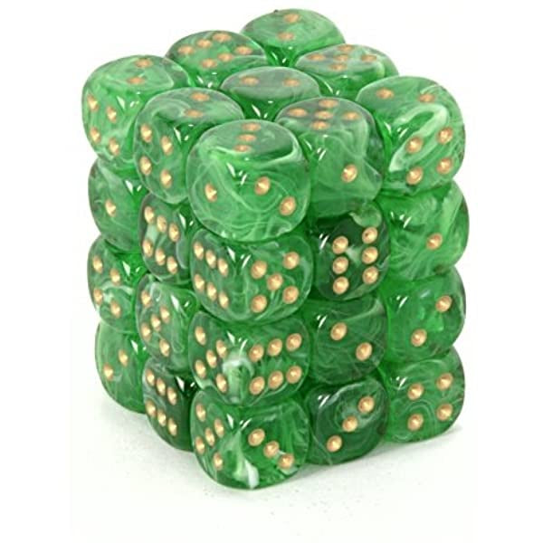 Chessex Dice Sets: Green/Gold Vortex 12mm d6 (36)