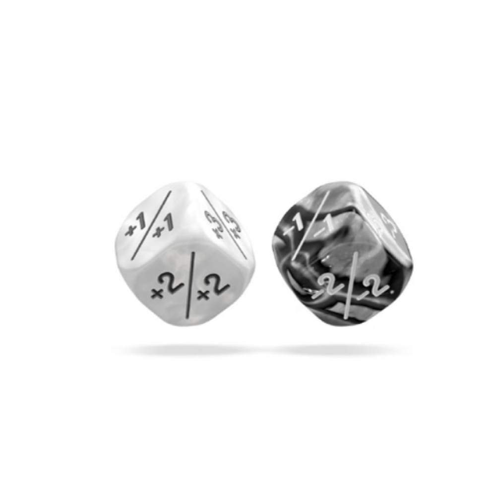 Oakie Doakie Dice D6 Marble / Gemidice Positive & Negative 12mm White (14)-1