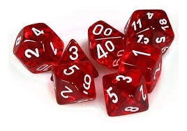 Chessex Dice Sets: Red/white Translucent Polyhedral 7-Die Set-1