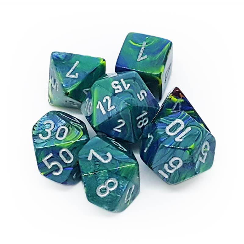 Chessex Dice Sets: Green/Silver Festive Polyhedral 7-Die Set-1