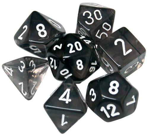 Chessex Dice Sets: Smoke/white Translucent Polyhedral 7-Die Set-1