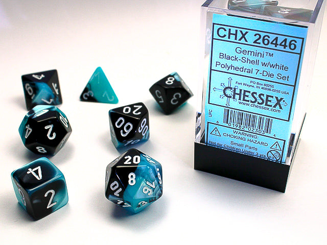 CHX 26446 Gemini Black-Shell/White Polyhedral 7-Die Set-1