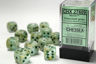 CHX 27609 Marble 16mm d6 Green/Dark Green Block (12)