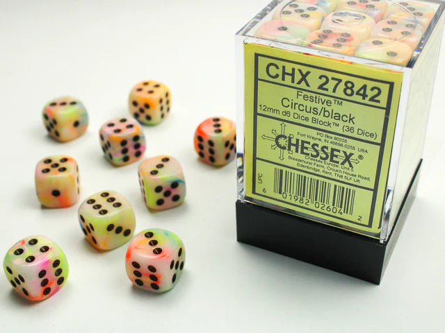 CHX 27842 Festive 12mm d6 Circus/Black Block (36)
