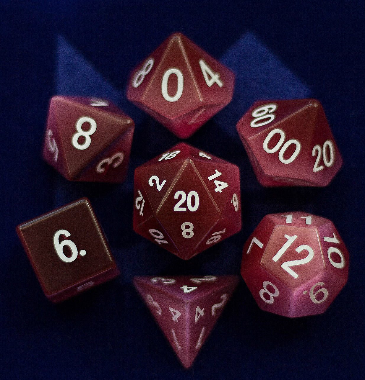 MDG Stone Poly Dice Set 16mm - Cat's Eye Pink