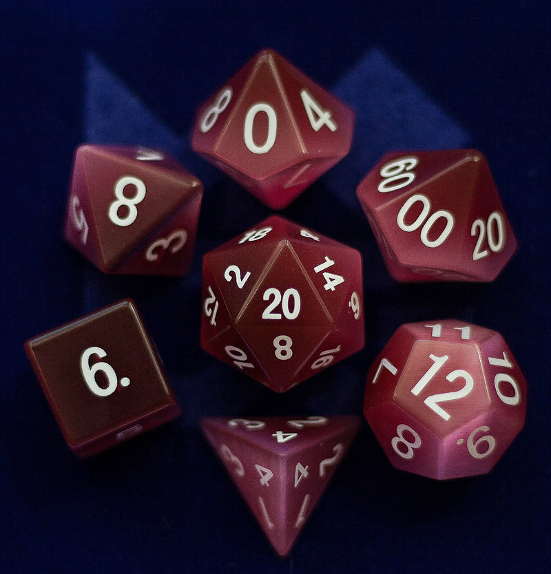 MDG Stone Poly Dice Set 16mm - Cat's Eye Pink-1