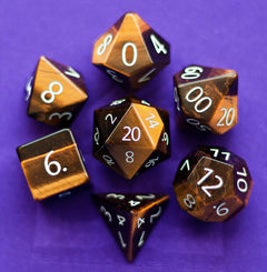 MDG Stone Poly Dice Set 16mm - Tiger's Eye-1