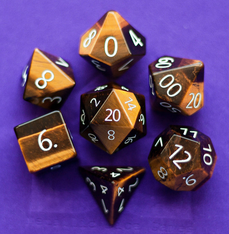 MDG Stone Poly Dice Set 16mm - Tiger's Eye-1