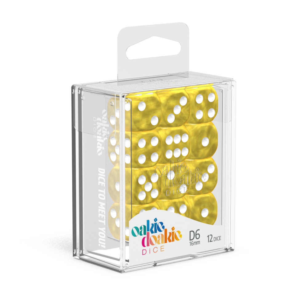 Oakie Doakie Dice D6 16 mm Marble - Yellow (12)-1