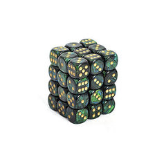 Chessex Dice Sets: Jade/Gold Scarab 12mm d6 (36)-1