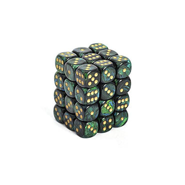 Chessex Dice Sets: Jade/Gold Scarab 12mm d6 (36)