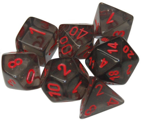 Chessex Dice Sets: Smoke/red Translucent Polyhedral 7-Die Set-1