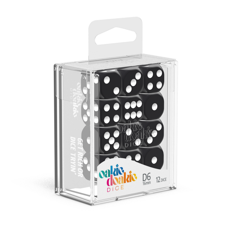 Oakie Doakie Dice D6 16 mm Solid - Black (12)-1
