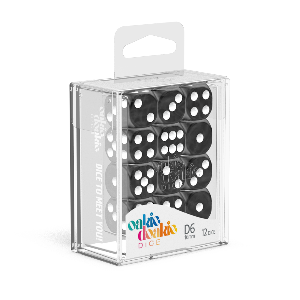 Oakie Doakie Dice D6 16 mm Marble - Black (12)-1