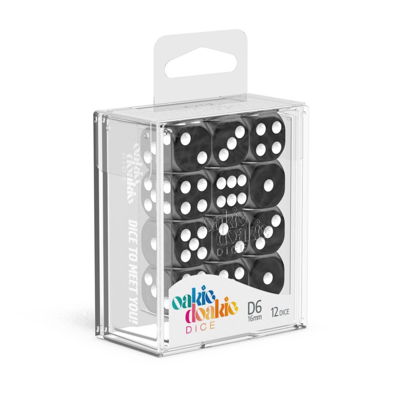 Oakie Doakie Dice D6 16 mm Marble - Black (12)-1