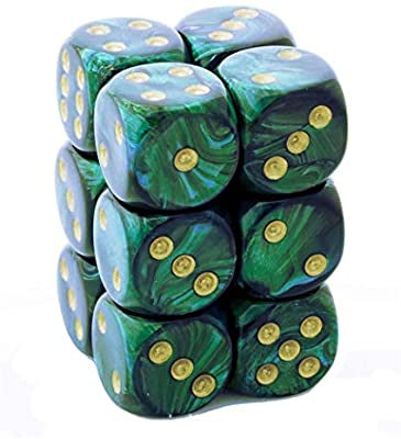 Chessex Dice Sets: Jade/Gold Scarab 16mm d6 (12)
