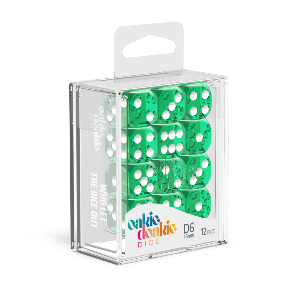 Oakie Doakie Dice D6 16 mm Translucent - Green (12)-1