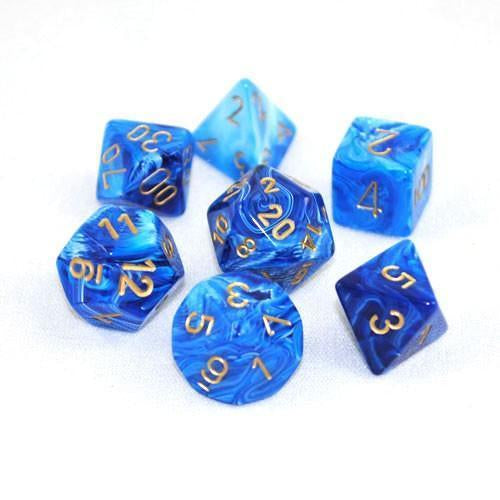 Chessex Dice Sets:27435 Blue/Gold Vortex Polyhedral 7-Die Set
