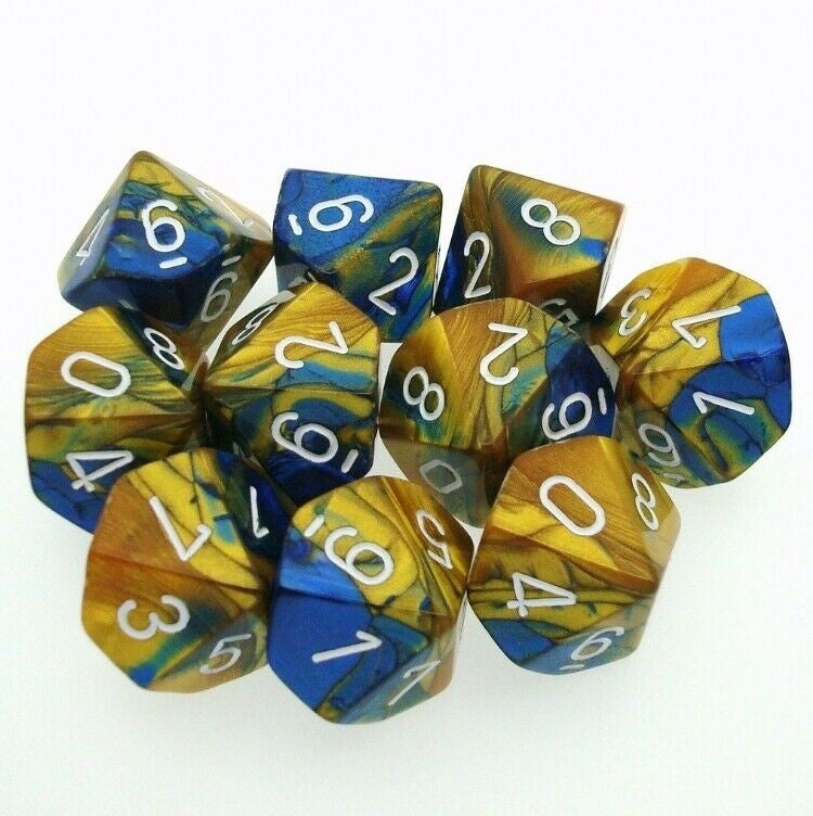 CHX 26222 Gemini Polyhedral Blue-Gold/White Set of Ten d10s-1